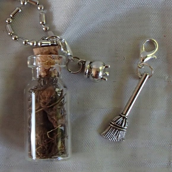 Blood Root Witch 3D Cauldron Broom Glass Bottle Necklace Zip Pulls Handcrafted - Picture 5 of 14